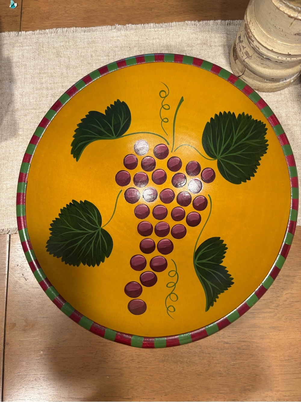 Sherwood Forest Design Tree Spirit Hand Painted Wood Bowl Signed 13.5”
